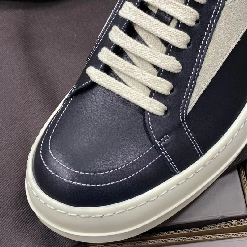 Рик кожаные туфли с двойной линией, чёрно-белые, ниша, городской стиль, треугольник, низкая резьба, массивная подошва, мокасиновая замша
