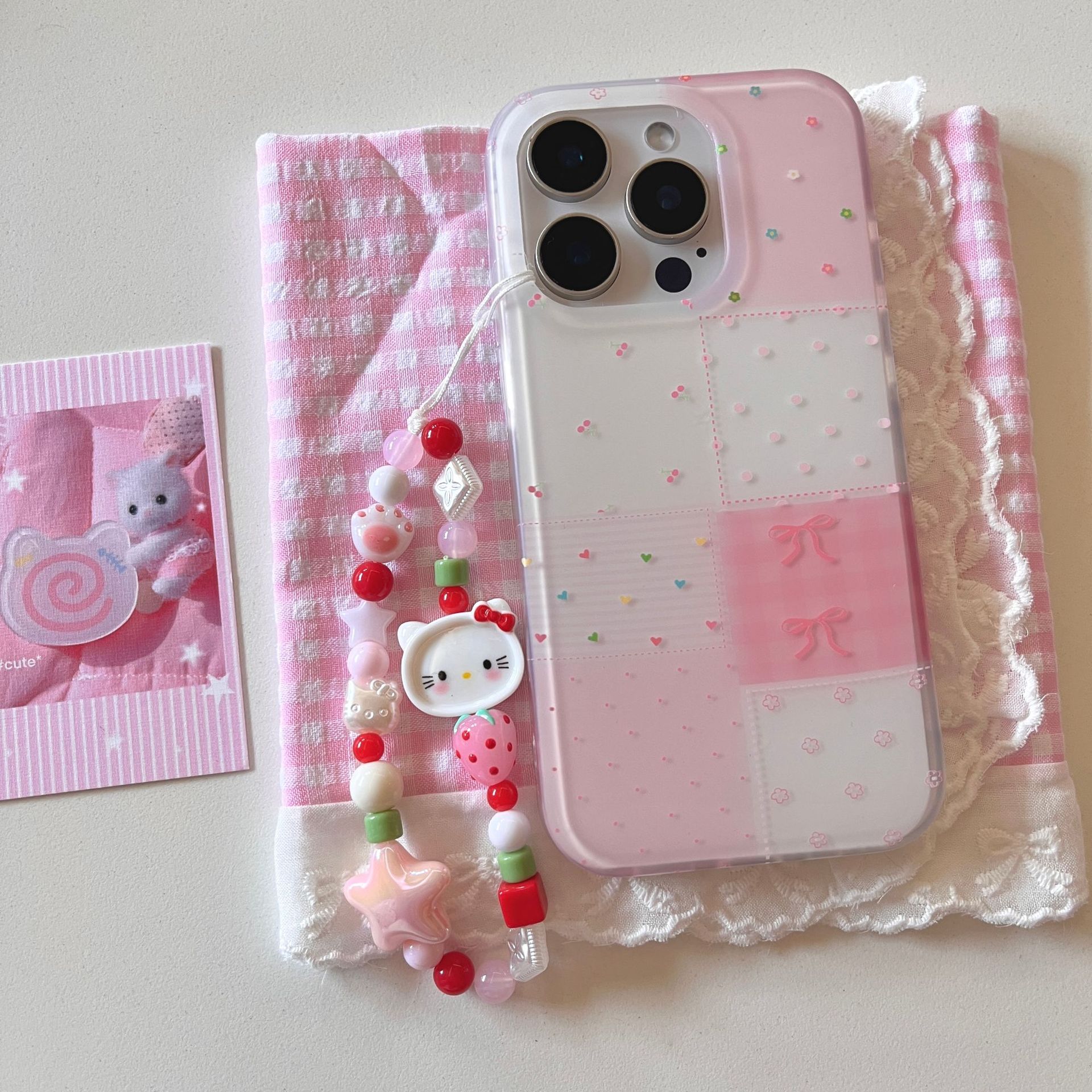 Linda chica con costura de corazón a cuadros para Apple 16ProMax funda para teléfono móvil 15/14 arco tridimensional 13 mujer