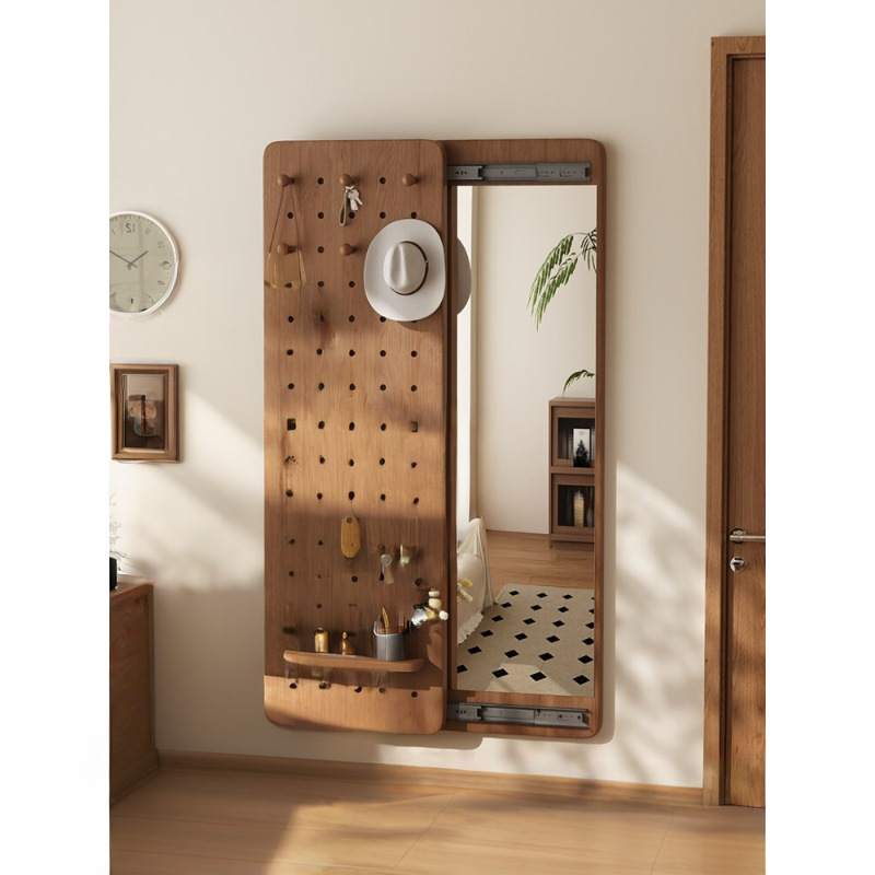 Espejo de cuerpo entero de tablero de agujero de madera maciza Espejo de cuerpo completo de pared de modelado oculto Espejo de tocador para el hogar de dormitorio Espejo de entrada integrado