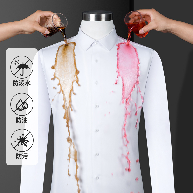 High-end Custom Three-proof Shirt Men's Short-sleeved Waterproof Oil-proof Anti-fouling Bamboo Fiber Non-ironing Elastic Shirt Men's Short-sleeved Shirt
