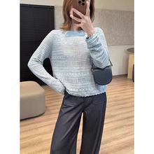 镂空和纸纱天丝针织衫遮肉宽松长袖罩衫早秋新款上衣L0822S