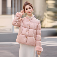 新中式水貂毛拼接提花羽绒服女2025冬季国风盘扣白鸭绒外套W5906