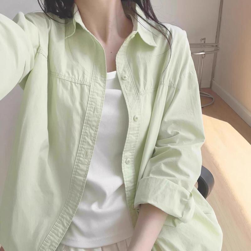 2025年新款多巴胺奶多色纯棉衬衫女夏季叠穿宽松衬衣外套外穿防晒|undefined