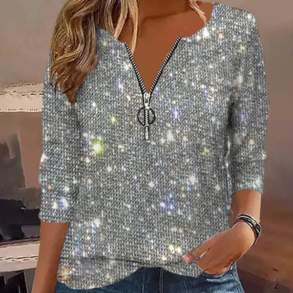 2025 new autumn and winter Amazon independent station wish geometric printing long sleeve half zipper women's Polo shirt sweater