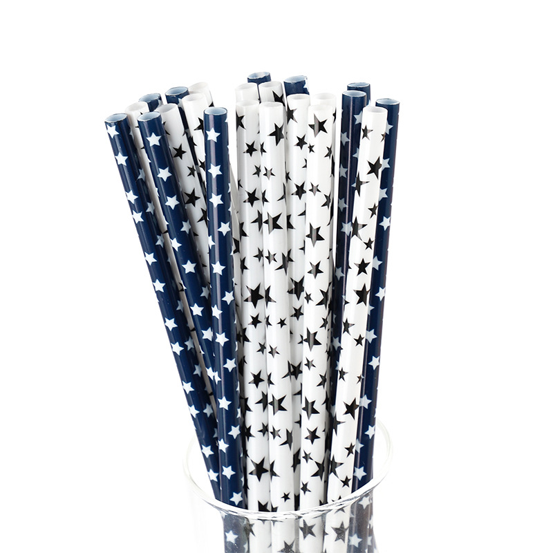 创意卡通图案星星吸管双色印刷装饰吸管PP塑料可循环使用吸管