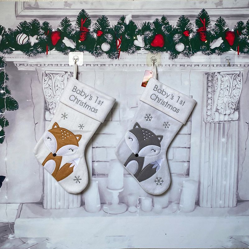 跨境圣诞节圣诞袜可爱卡通狐狸baby生日圣诞礼物袜装饰糖果袋子