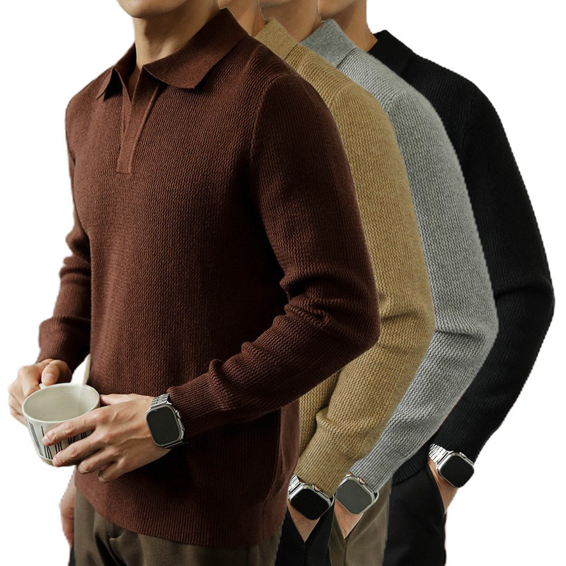 Explosiones transfronterizas de tamaño europeo tamaño grande polo collar V camiseta de punto suéter hombre viejo dinero viento gaviota fábrica de collar al por mayor