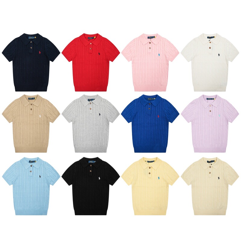 Cross-Border Ralphlanins Knitted Cable-Pattern Polo Shirt with Pony Collar, Short-Sleeve T-Shirt, Women's Slim-Fit Top Cross-Border Ralphlanins Knitted Cable-Pattern Polo Shirt with Pony Collar, Short-Sleeve T-Shirt, Women's Slim-Fit Top