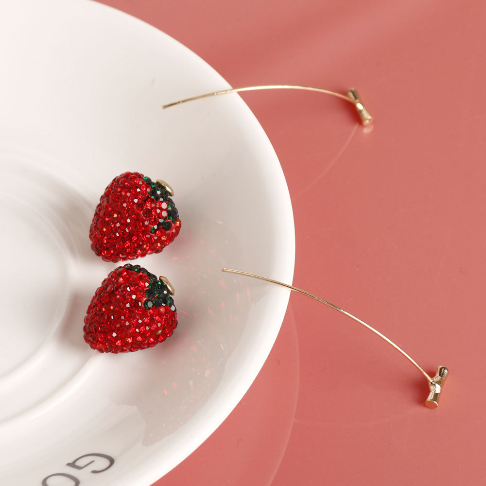 12g Weight Alloy Ear Needle Material Ear Studs Classification 1 Pair Quantity Holiday, Tea Party Occasion Zinc alloy Material Strawberry Pattern All Seasons Season Women's Gender Plating Design Sweet, Simple Style Style 1 Pair Sweet Simple Style Strawberry Plating Zinc Alloy Ear Studs 8