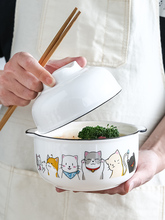 日式泡面碗陶瓷带盖饭盒可微波炉加热卡通学生宿舍方便面碗筷套餐