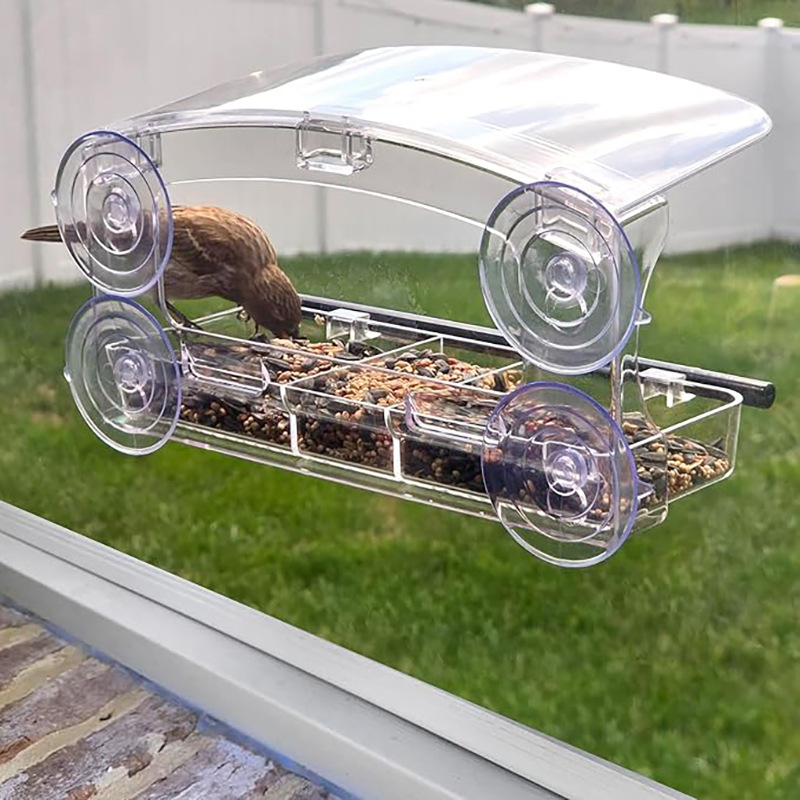 Cross -border acrylic bird cage transparent small pet bird wall hanging feeder outdoor adsorption plastic bird feeder 2