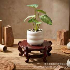 实木圆形花盆底座摆件托架桌面盆栽托盘装饰架红木色小号高脚支架