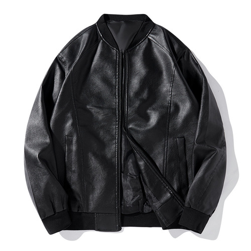 Bestselling leather jacket autumn data bestselling leather jacket low price volume running baseball collar quality PU leather jacket black