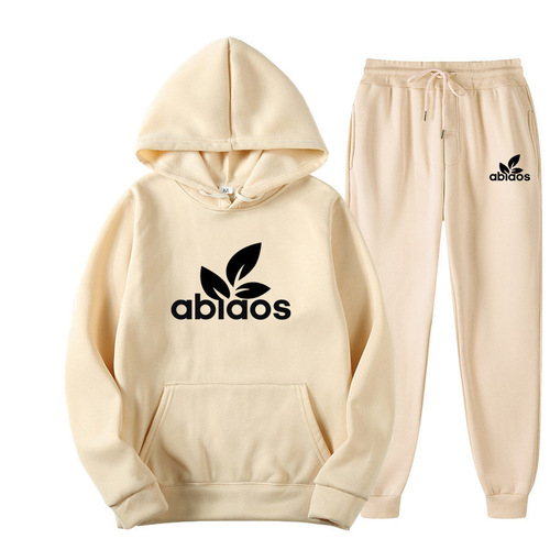 Autumn/Winter Fleece Men's Fashion Hooded Sweatshirt Print Sports Casual Two-Piece Set