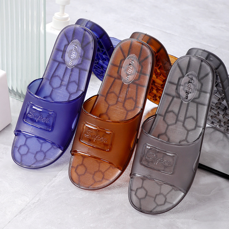 Crystal Bathroom Slippers Summer Men's Non-Slip Wear-Resistant Anti-Odor Oil Mop Plastic Old-Fashioned Tendon Sandals Jelly Slippers