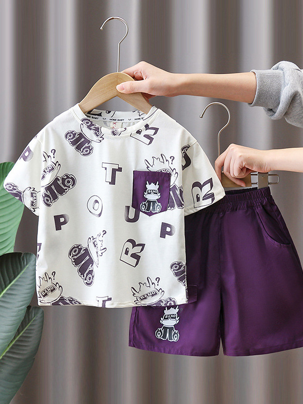 Conjunto de Verano para Niños 7173, Ropa Infantil Moderna 2026, Camiseta de Manga Corta con Estampado, Conjunto de Dos Piezas, Estilo Delgado y Moderno