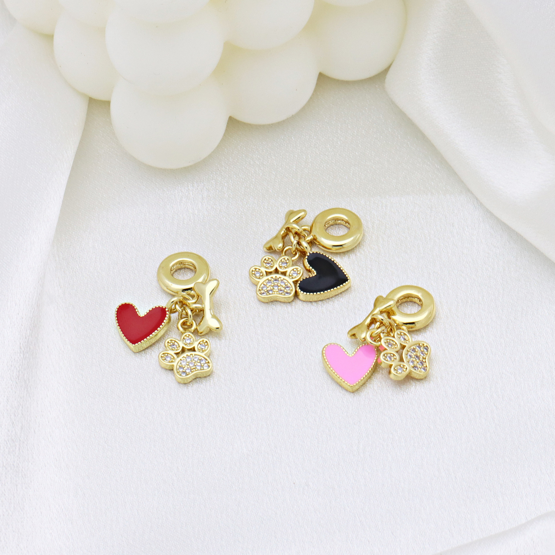 Zircon Inlay Material 1 Piece 31mm Copper Zircon Paw Print Heart Shape Unforgettable Pendant