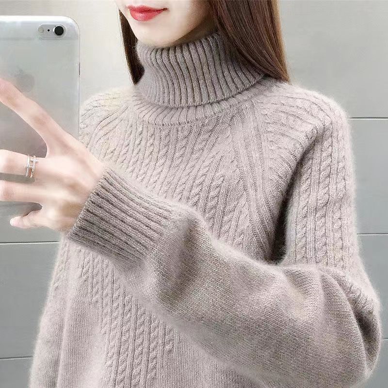 Winter Turtleneck Sweater for Women, Loose and Thickened Autumn and Winter Long-Sleeved Versatile Warm Pullover Knitted Bottoming Shirt
