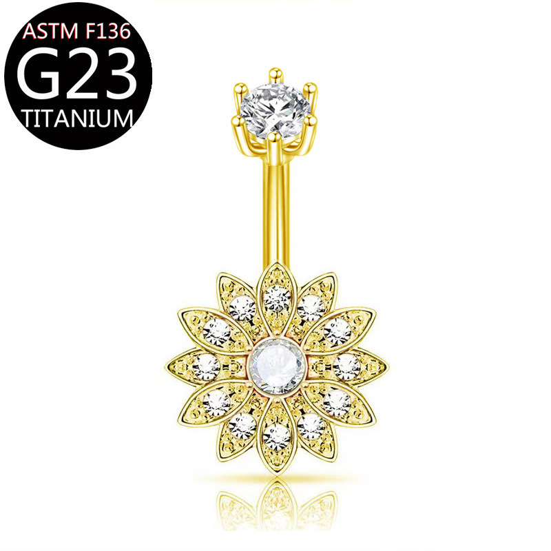 G23 へそリング愛の花蝶象嵌ジルコンへそリングヨーロッパとアメリカのクロスボーダー F136 ピアスジュエリー