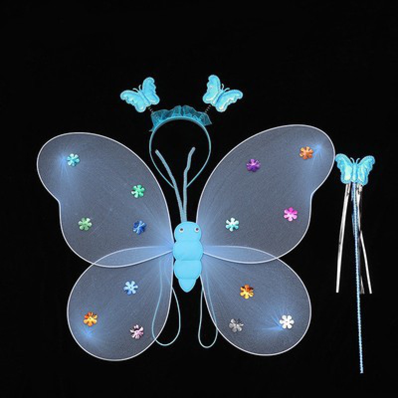 Mariposa luminosa alas de niña espalda juguetes flash niños maravillosos hadas varitas mágicas hadas flores set de tres piezas
