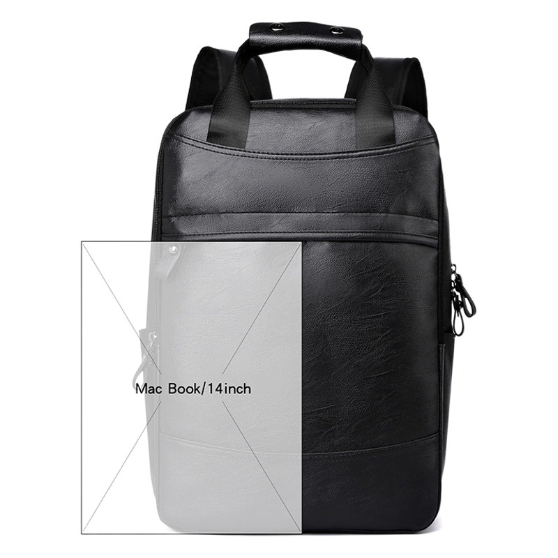 Backpack Men's Large Capacity Business Leather Computer Backpack Men's Fashion Trendy Junior High School High School College Student Schoolbag