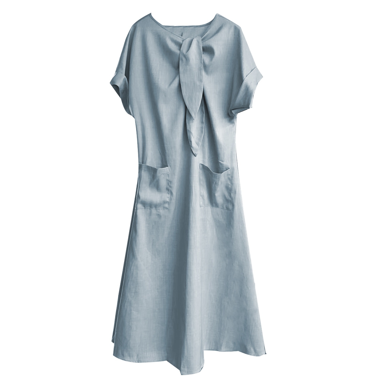 Women's Clothing Elegant Summer Long Dress For Women Bow Tie Pocket Wide Hem Loose Fit European American Style New 2026 Short Sleeved_ecoleips.com