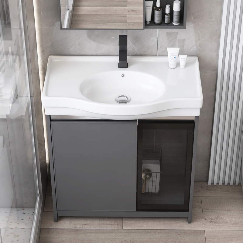 Puerta de vidrio tipo piso espacio gabinete de baño de aluminio balcón gabinete lavabo vertical pequeño tipo lavabo piscina