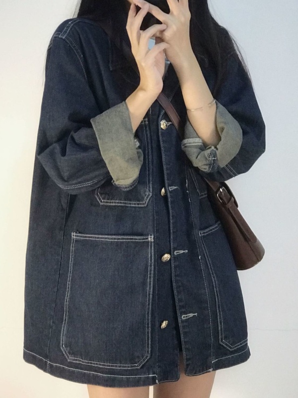 大码胖妹妹春秋2025新款韩版宽松复古大口袋牛仔外套女夹克上衣潮|undefined
