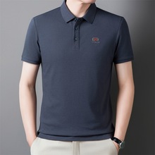 2025夏季男透气棉T恤中年新款户外简约透气短袖翻领时尚休闲代发