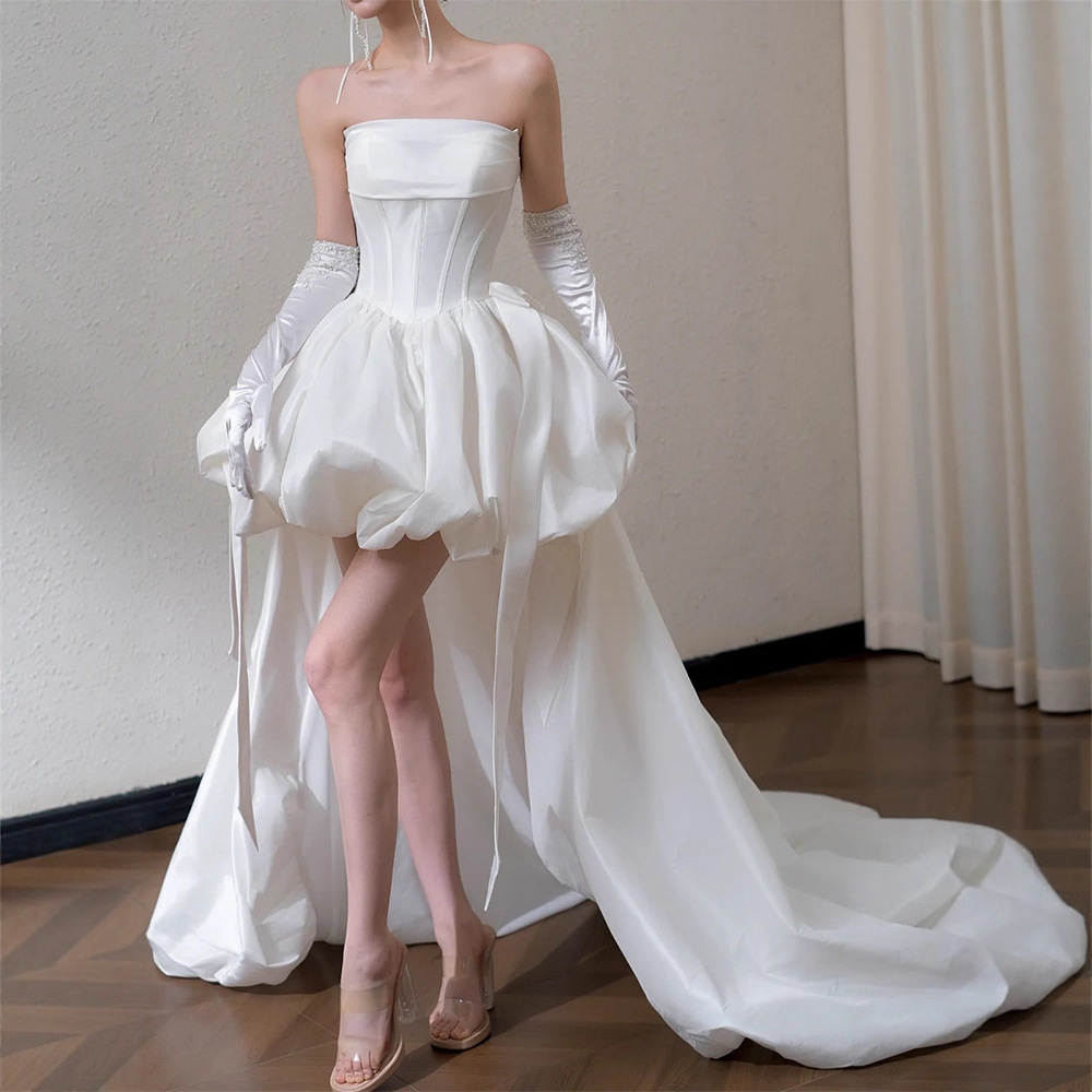 Strapless Wedding Dress for Women 2026 New Bridal Wedding Elegant Going Out Veil Light Luxury Niche Travel Photography Simple Short Style