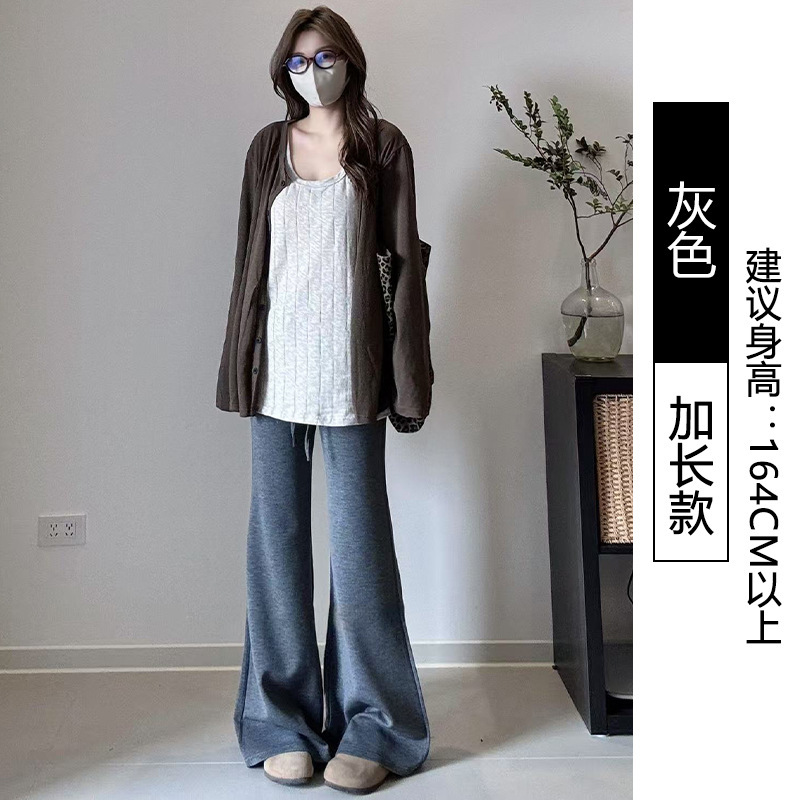 藏青色微喇运动裤女秋季2025新款高腰显瘦休闲卫裤美式垂感喇叭裤|undefined