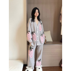 纯欲甜美少女草莓针织半边绒睡衣女秋冬季软糯加厚保暖家居服套装