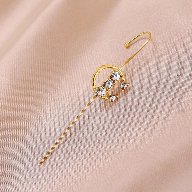 Nuevo estilo europeo y americano estilo frío diamante incrustado gancho para la oreja personalizado piercing oreja pin hembra rayo hoja oreja clip oblicua línea oreja espárragos