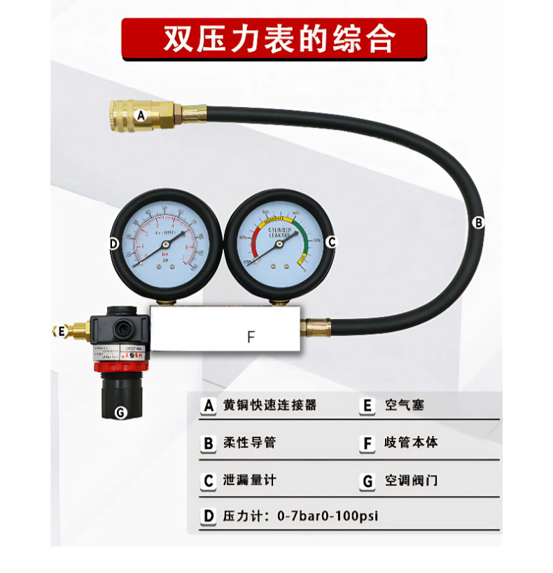 Tu-21 Engine Cylinder Leak Detector Side Leakage Tool with Pressure Gauge Car Detection Tool