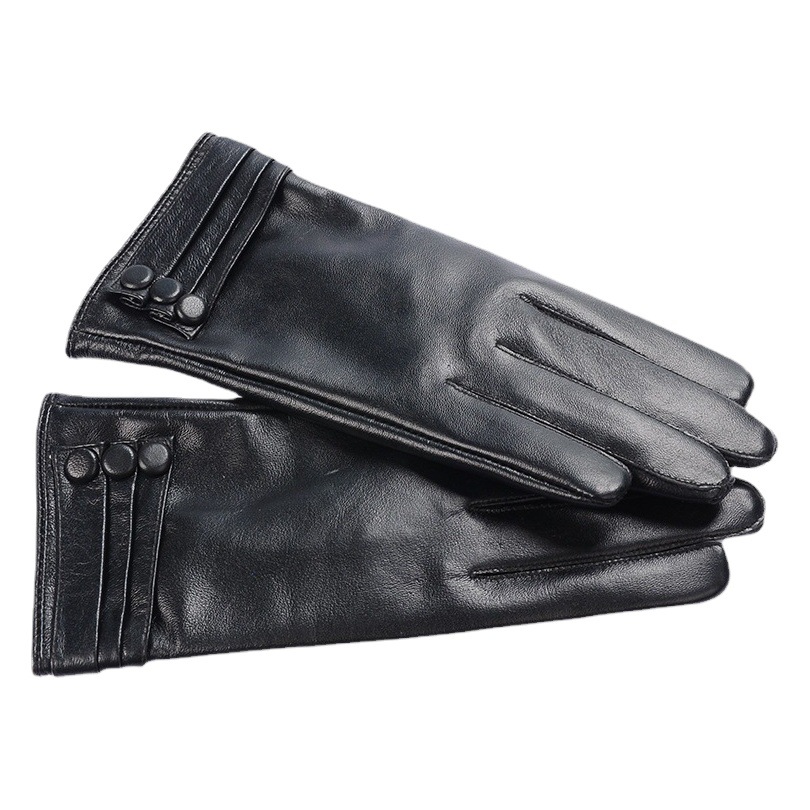 Guantes de cuero genuino piel de oveja para mujer 2023 nueva pantalla táctil a prueba de viento cálido forro polar para mujer guantes de otoño e invierno