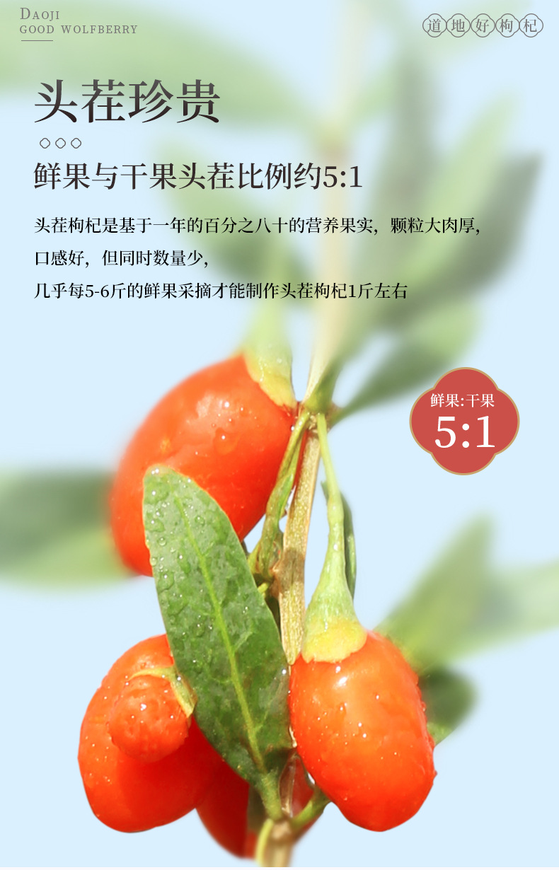 Dried Goji Berries Gou Qi Zi Ningxia Premium First Harvest 250g Resealable Pouch key features