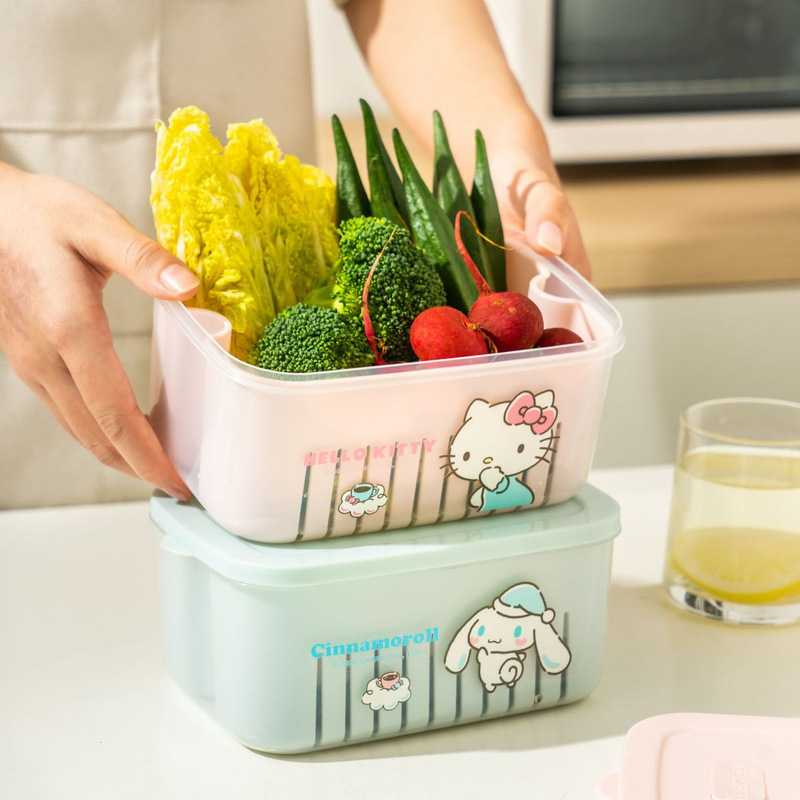 伴糖&三丽鸥正版带盖沥水保鲜盒家用冰箱水果便当盒子储物隔水盒|undefined