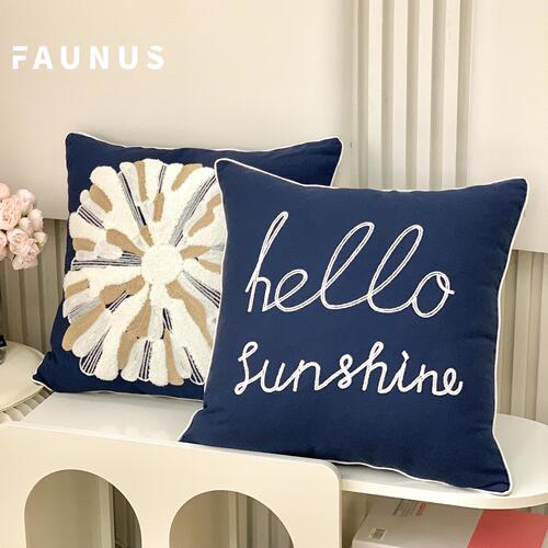 Popular European and American simple American plush embroidered pillow with scroll bar Yellow blue casual embroidered cushion