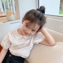 2024夏季新款儿童甜美清新白色娃娃领韩版时尚上衣女宝宝短袖衬衣