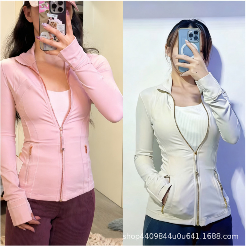 Lulu Original Label Define Stand Collar Jacket Gold Zipper Yoga Wear Slim Top Fitness Wear Long-Sleeved Jacket Women's