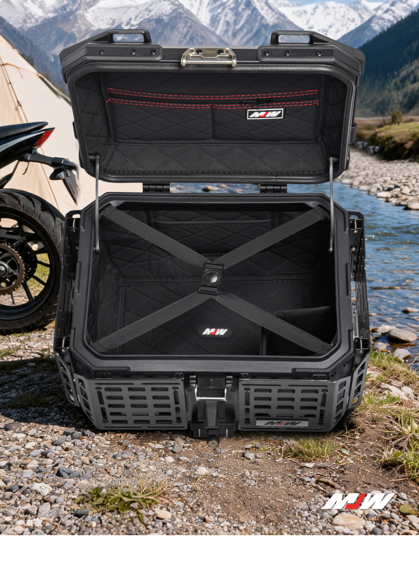 45L55L New Lock Bm Lock Motorcycle Aluminum Alloy Multifunctional Armored Tail Box Portable Perforated Board Trunk