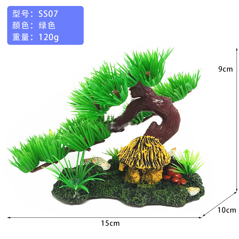 Suministros de reptiles simulación de plantas acuáticas acuario rocalla accesorios de bonsai plato de sushi decoración de pino pesca pescador pino pequeño cocotero