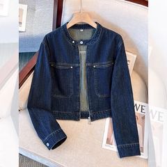 山力达迪深蓝色牛仔外套女2025新款春秋季美式复古短款修身小个子