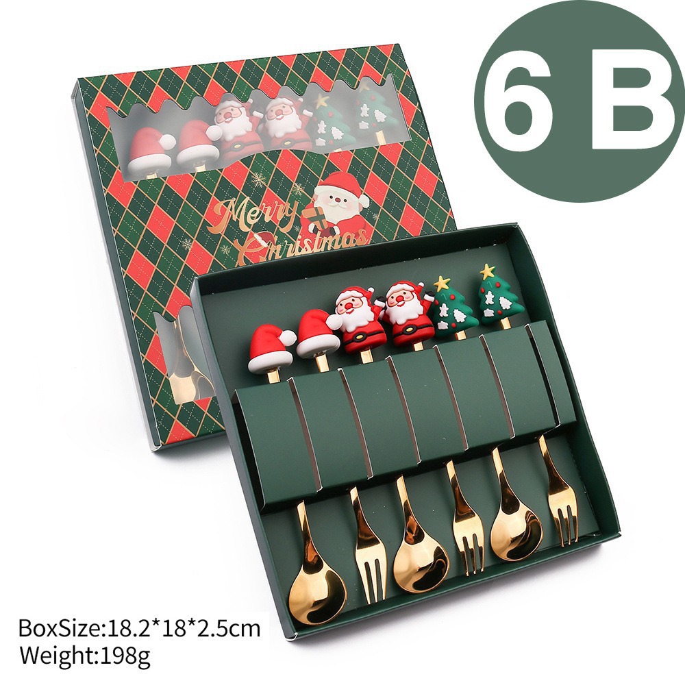 Cuchilleras de acero inoxidable transfronterizas muñecas de Navidad cucharas y tenedores juegos de regalo de café cucharas de postre horquilla de fruta pastel image 26