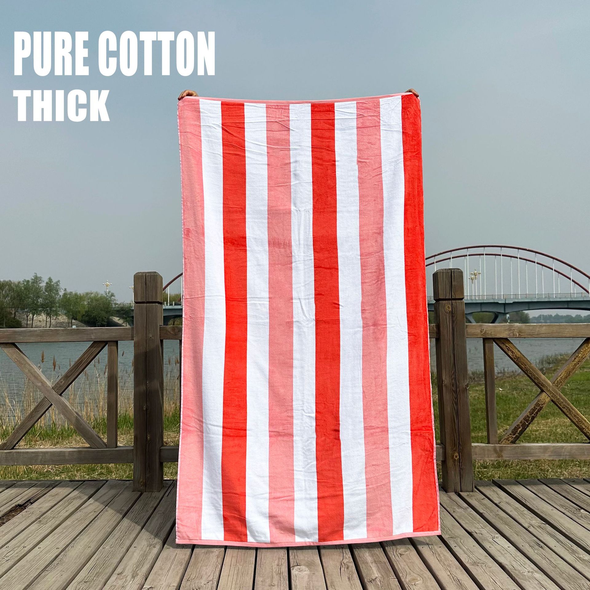 Striped beach towel European and American pure cotton thickened…
