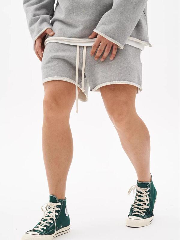 Men's Trendy Solid Color Loose Terry Hink Quarter Pants Summer Basketball Breathable American Style Trendy Brand Fitness Pants