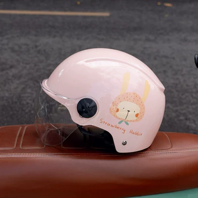 Helmet for All Seasons, Motosiklet kaskı (dəbilqə) - 802-pink-strawberry-rabbit-transparent-short-mirror-3c-certification-one-size