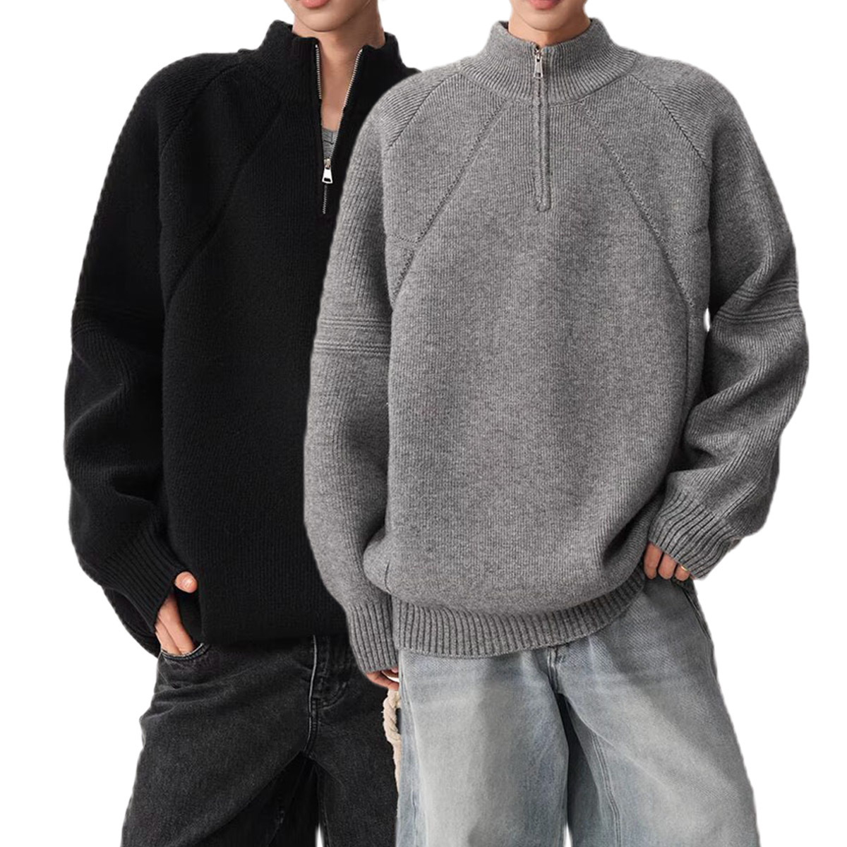Explosiones transfronterizas de tamaño europeo medio suéter con cremallera hombre camiseta de punto universal otoño invierno viejo viento de negocios de alto nivel fábrica al por mayor