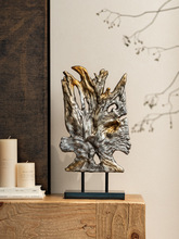 麦秋家居新中式复古禅意玄关桌小雕塑根雕艺术装饰风做旧摆件