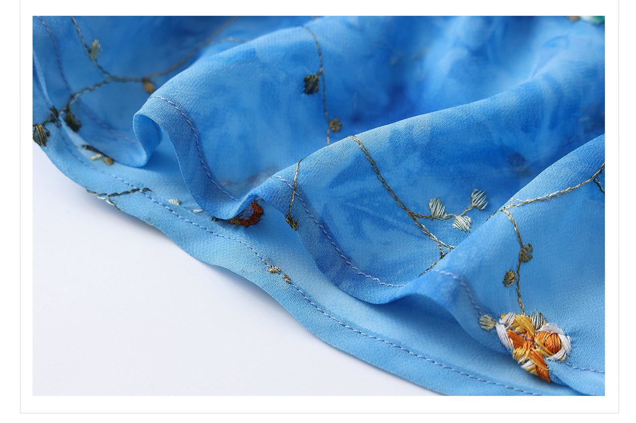 Váy maxi nữ in họa tiết phong cách Pháp thêu tay thanh lịch mùa hè N4097 — Xanh lam nhỏ chi tiết 8